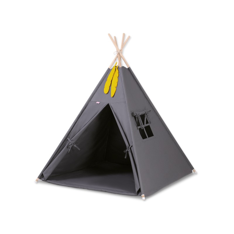 Teepees tent for kids +play mat + decorative feathers - anthracite