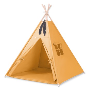 Teepee tent for kids +play mat + decorative feathers - honey yellow