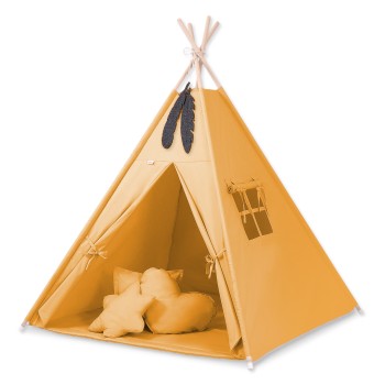 Παιδική Σκηνή - Teepee + Χαλάκι + Μαξιλάρια + Διακοσμητικά Φτερά - honey yellow