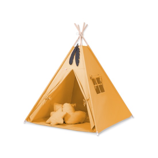 Παιδική Σκηνή - Teepee + Χαλάκι + Μαξιλάρια + Διακοσμητικά Φτερά - honey yellow