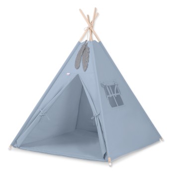 Teepee tent for kids +play mat + decorative feathers - pastel blue