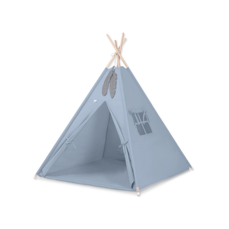 Teepee tent for kids +play mat + decorative feathers - pastel blue