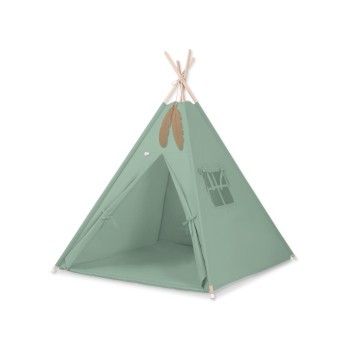 Teepee tent for kids +play mat + decorative feathers - pastel green