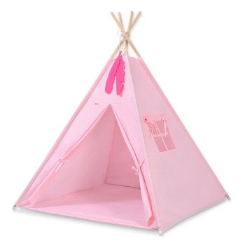 Teepee tent for kids +play mat + decorative feathers - pink