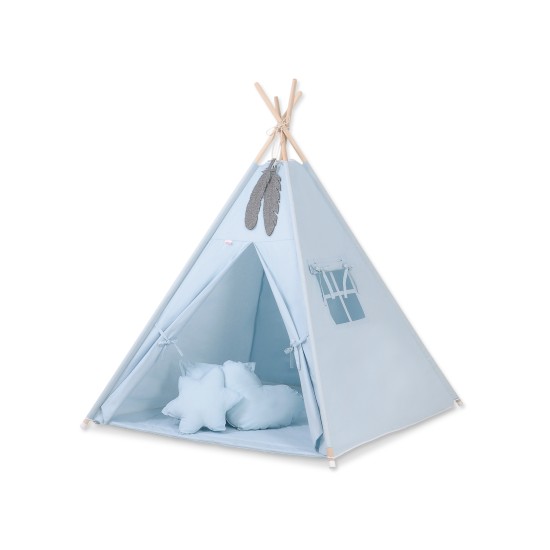 Παιδική Σκηνή - Teepee + Χαλάκι + Μαξιλάρια + Διακοσμητικά Φτερά - blue