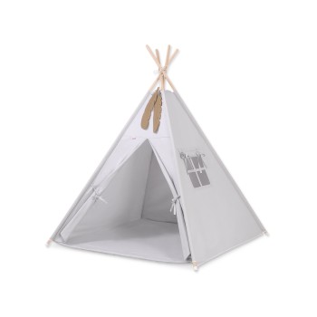 Teepee tent for kids +play mat + decorative feathers - gray