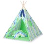 Teepee tent for kids + decorative feathers - Chevron green-blue