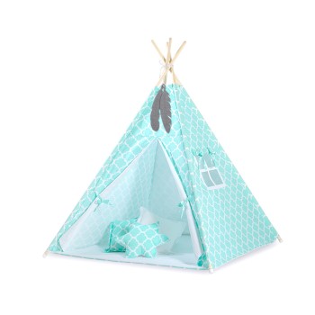 Teepee tent for kids + decorative feathers - Marocco mint