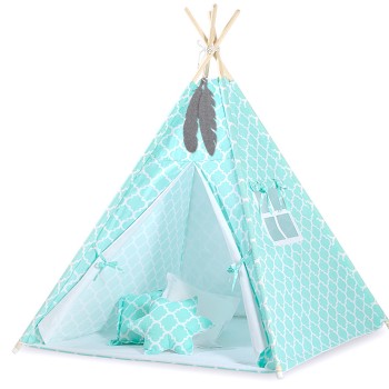 Teepee tent for kids +play mat + decorative feathers - Marocco mint