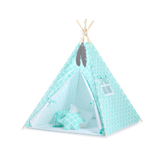 Παιδική Σκηνή - Teepee + Χαλάκι + Μαξιλάρια + Διακοσμητικά Φτερά - Marocco mint Παιδική Σκηνή - Teepee + Χαλάκι + Μαξιλάρια + Διακοσμητικά Φτερά - Marocco mint
