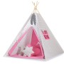 Teepees tent for kids +play mat + decorative feathers - Grey checkered-pink