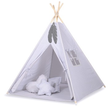 Teepee tent for kids +play mat + decorative feathers - grey flowers