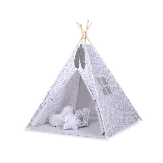 Teepees tent for kids +play mat + decorative feathers - grey flowers Teepees tent for kids +play mat + decorative feathers - grey flowers