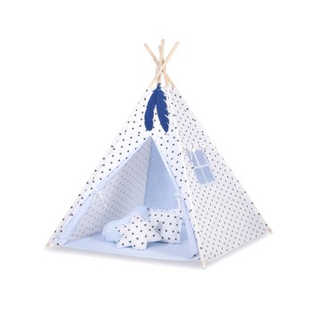 Teepees tent for kids +play mat + decorative feathers - Black Stars/blue