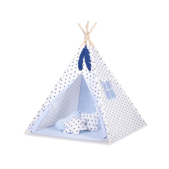 Teepee tent for kids +play mat + decorative feathers - Black Stars/blue Teepee tent for kids +play mat + decorative feathers - Black Stars/blue