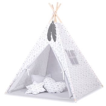 Παιδική Σκηνή - Teepee + Χαλάκι + Μαξιλάρια + Διακοσμητικά Φτερά - Grey arrows