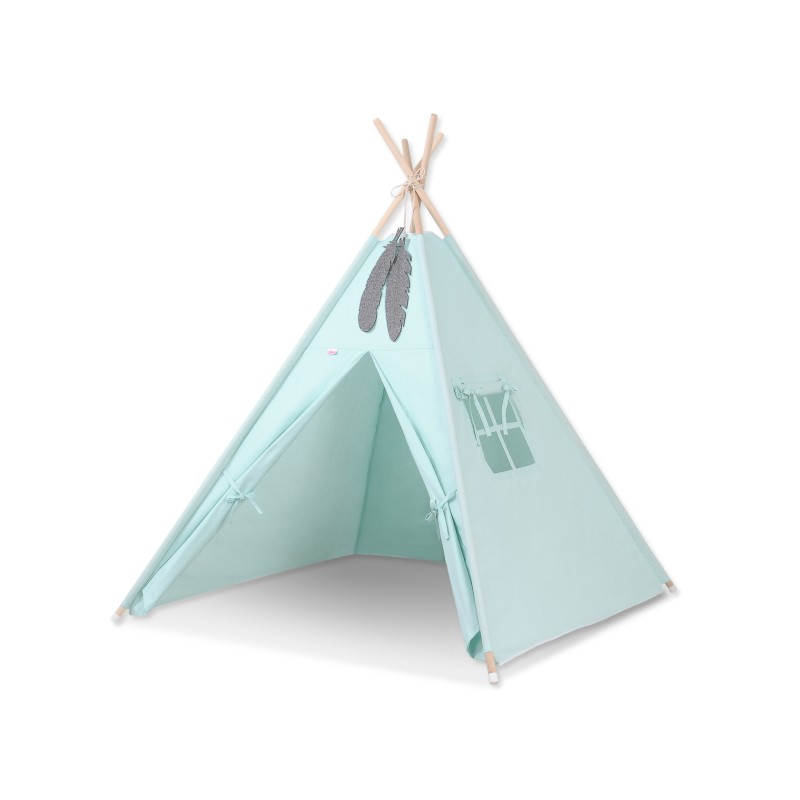 Teepee tent + decorative feathers- mint