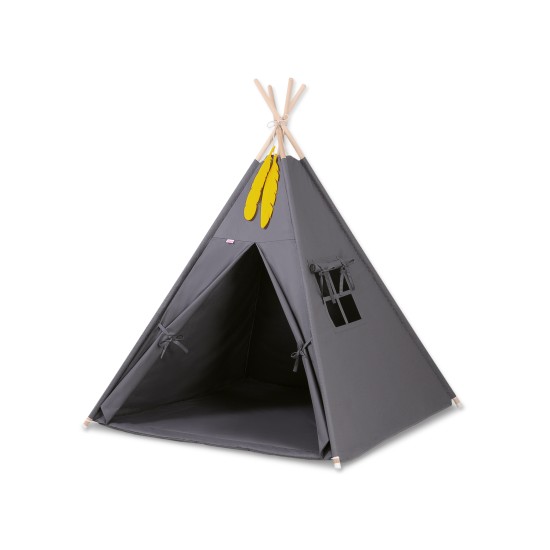 MINI Set: Teepees tent+play mat + decorative feathers- anthracite