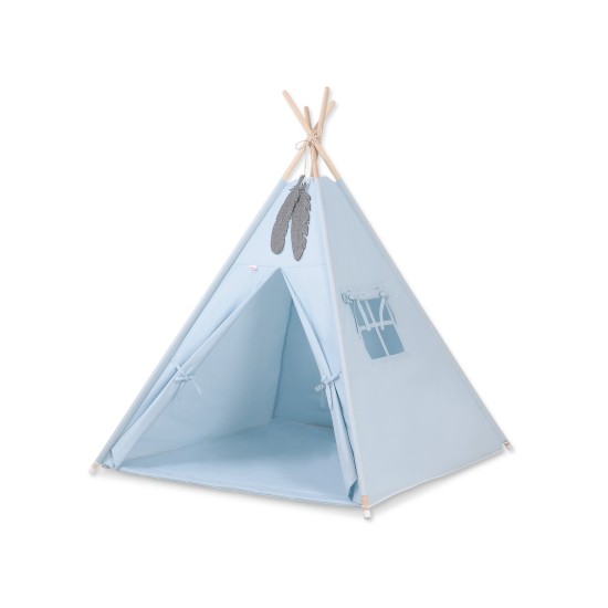 MINI Set: Teepees tent+play mat + decorative feathers- blue