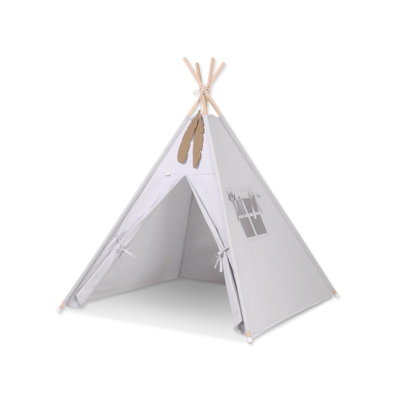 Teepee tent + decorative feathers- gray