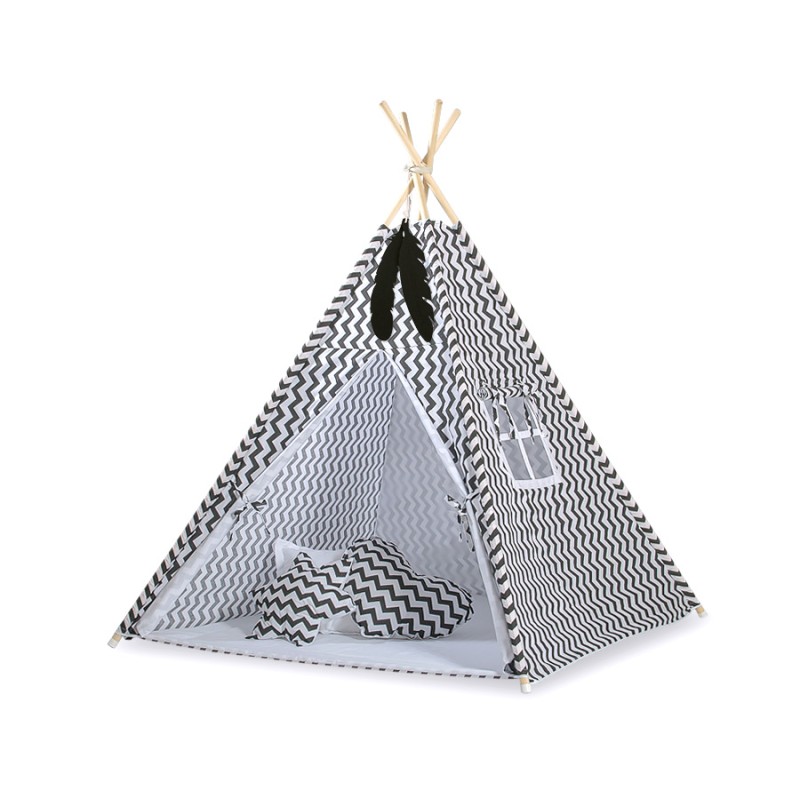 MINI Set: Teepees tent+play mat + decorative feathers - Chevron black