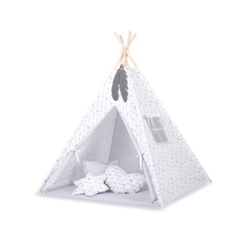 Teepee tent + decorative feathers- Grey arrows