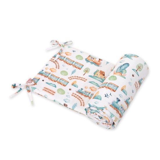 Universal bumper for cot - turquoise train Universal bumper for cot - turquoise train