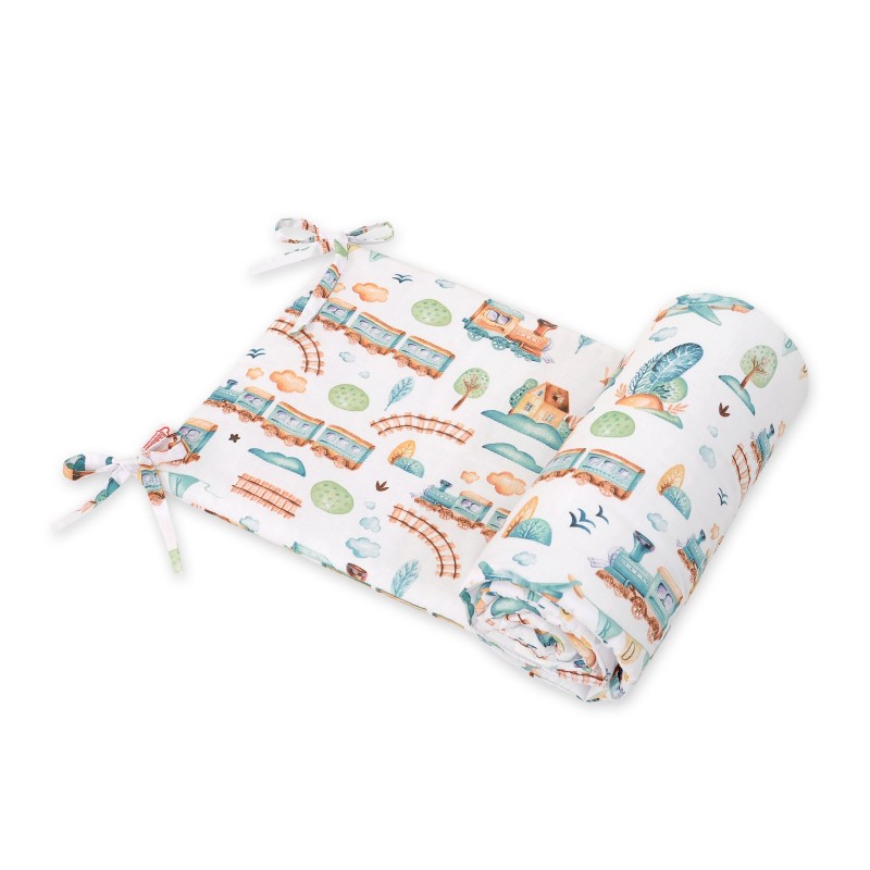 Universal bumper for cot - turquoise train