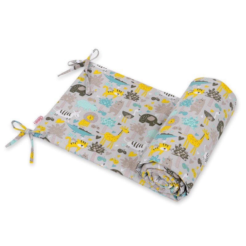 Universal bumper for cot - gray-mint animals