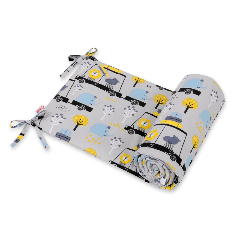 Universal bumper for cot - animals in cars gray