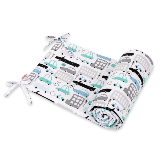 Universal bumper for cot - gray and turquoise cars