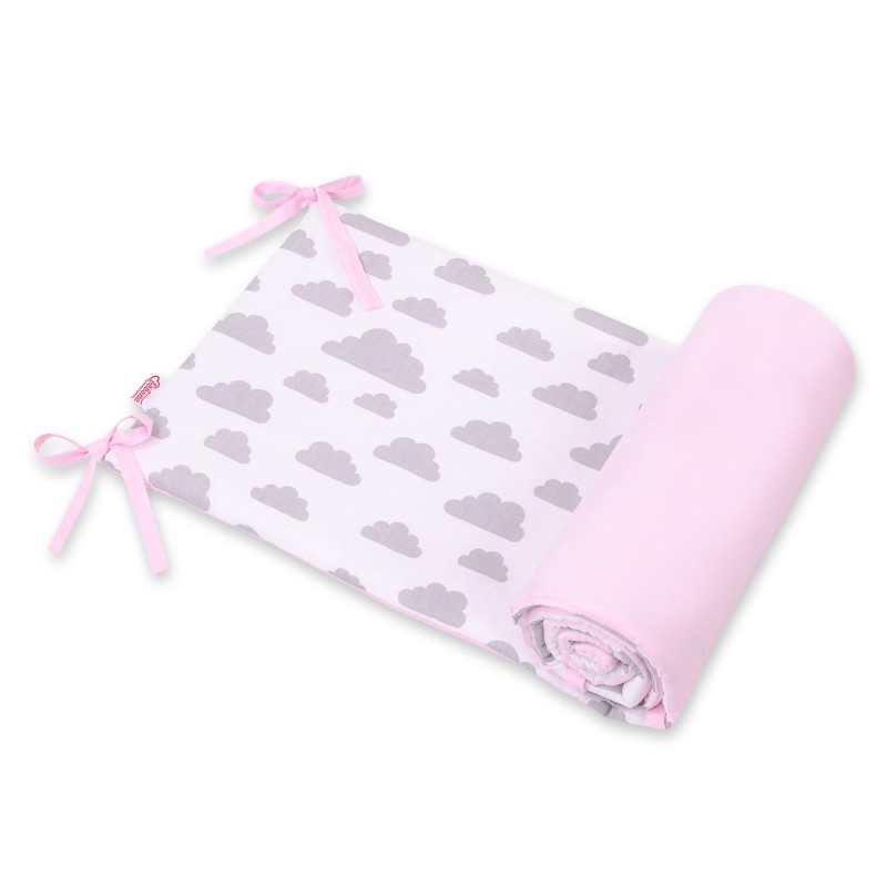 Universal double-sided bumper for cot - clouds gray/pink
