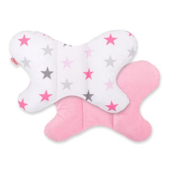 Double-sided anti shock cushion "BUTTERFLY" -  grey-pink stars/pink