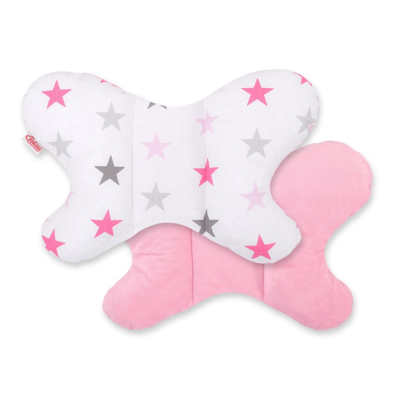 Double-sided anti shock cushion BUTTERFLY -  grey-pink stars/pink