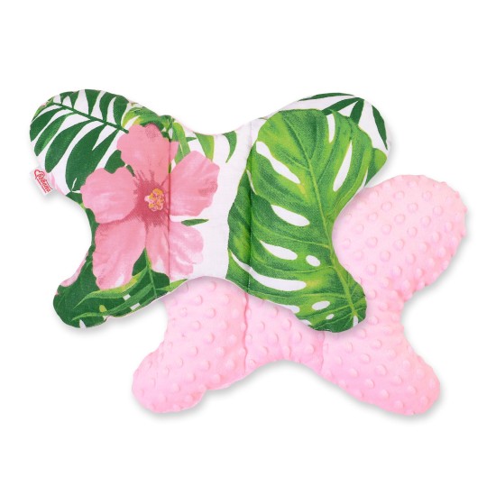 Double-sided anti shock cushion BUTTERFLY- tropical flowers/pink