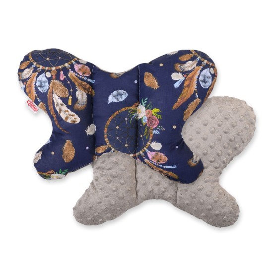 Double-sided anti shock cushion BUTTERFLY - dream catchers dark blue/gray brown