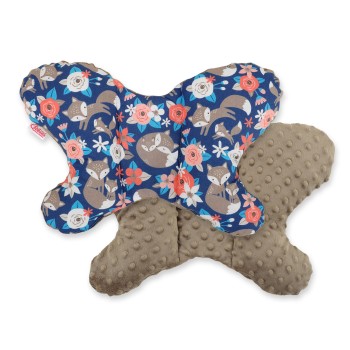 Double-sided anti shock cushion "BUTTERFLY" -  fox family on blue/brown
