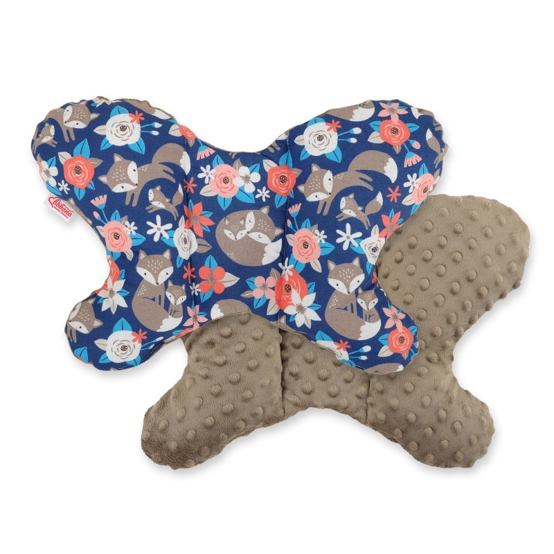 Double-sided anti shock cushion BUTTERFLY -  fox family on blue/brown