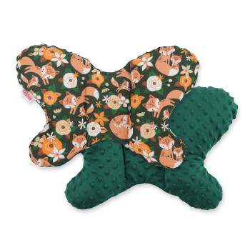 Double-sided anti shock cushion "BUTTERFLY" - fox family on the green/green