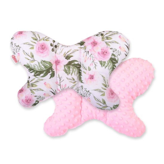 Double-sided anti shock cushion BUTTERFLY - peony flower pink/pink