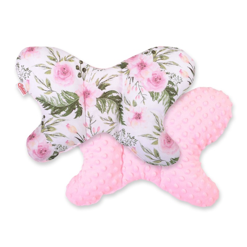 Double-sided anti shock cushion BUTTERFLY - peony flower pink/pink