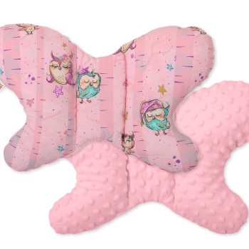 Double-sided anti shock cushion "BUTTERFLY" -  owls pink-mint