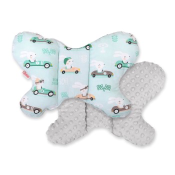 Double-sided anti shock cushion "BUTTERFLY" - rabbits mint/gray