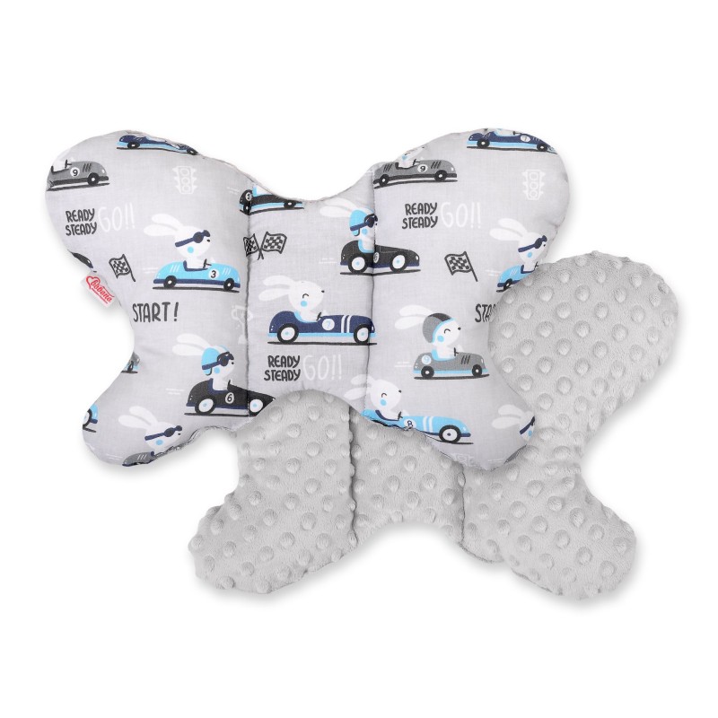 Double-sided anti shock cushion BUTTERFLY - gray rabbits/gray
