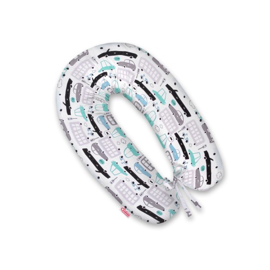 Μαξιλάρι εγκυμοσύνης LONGER - gray and turquoise cars Μαξιλάρι εγκυμοσύνης LONGER - gray and turquoise cars