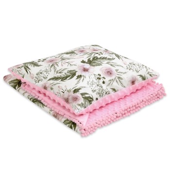 Set: Double-sided blanket minky + pillow- peony flower pink
