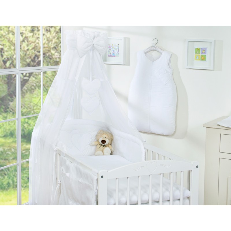 Σετ Προίκας Μωρού 5 τμχ με Κουνουπιέρα - Hanging Hearts white