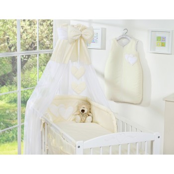 Σετ Προίκας Μωρού 5 τμχ με Κουνουπιέρα - Hanging Hearts cream