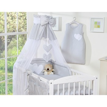 Σετ Προίκας Μωρού 5τμχ με Κουνουπιέρα - Hanging Hearts grey