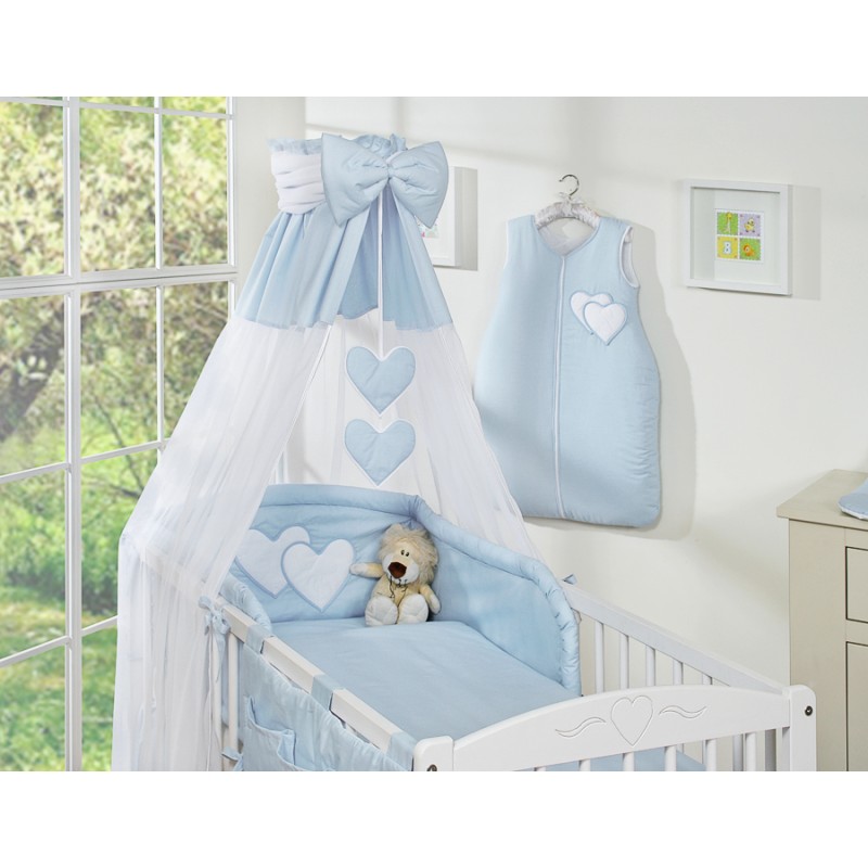 Σετ Προίκας Μωρού 5 τμχ με Κουνουπιέρα - Hanging Hearts blue